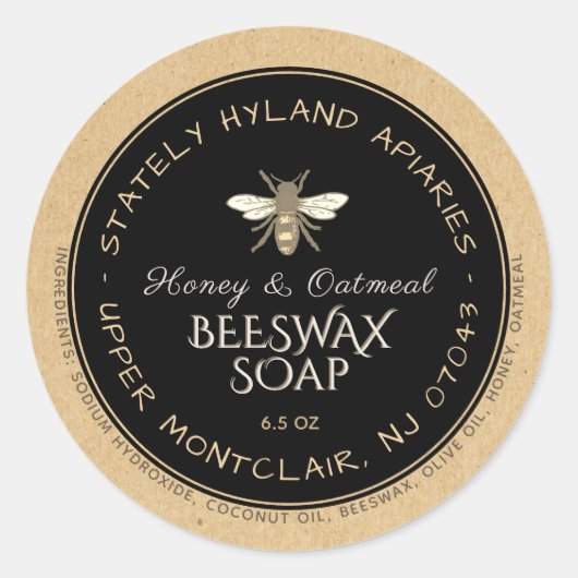 Kraft-/Schwarz-handgeschriebene BeesWachsoap Runder Aufkleber (Vorderseite)