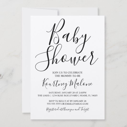 Kraft Script Baby Shower Einladung (Vorderseite)