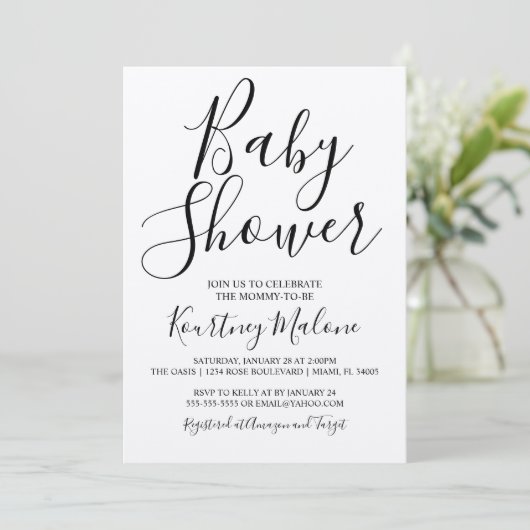 Kraft Script Baby Shower Einladung (Stehend Vorderseite)