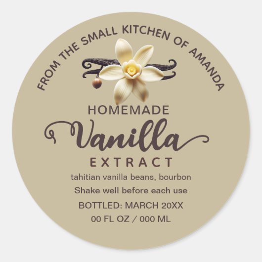 Kraft Script Custom Homemade Vanilla Extrahieren L Runder Aufkleber (Vorderseite)