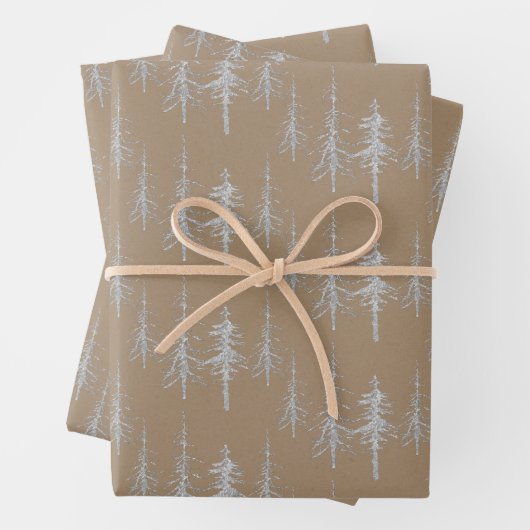 Kraft Silver Woodland knarrlich sparse Spruce Tree Geschenkpapier Set (Beispiel)