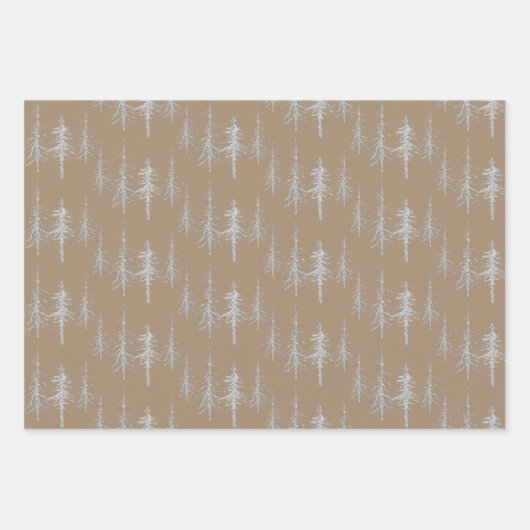 Kraft Silver Woodland knarrlich sparse Spruce Tree Geschenkpapier Set (Vorderseite 3)
