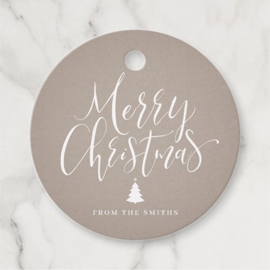 Kraft Simple Calligraphy Frohe Weihnachten Geschenkanhänger (Vorderseite)