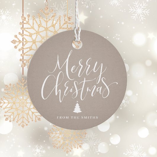 Kraft Simple Calligraphy Frohe Weihnachten Geschenkanhänger