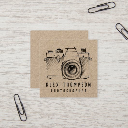 Kraft Sketch Camera Fotograf Business Card Quadratische Visitenkarte (Vorderseite/Rückseite Beispiel)