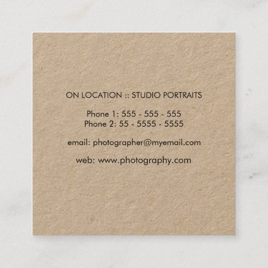 Kraft Sketch Camera Fotograf Business Card Quadratische Visitenkarte (Rückseite)