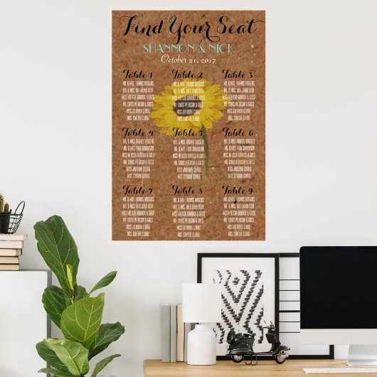 Kraft Sonnenblumen Herbst 9 Sitztisch Hochzeit Poster (Heimbüro)