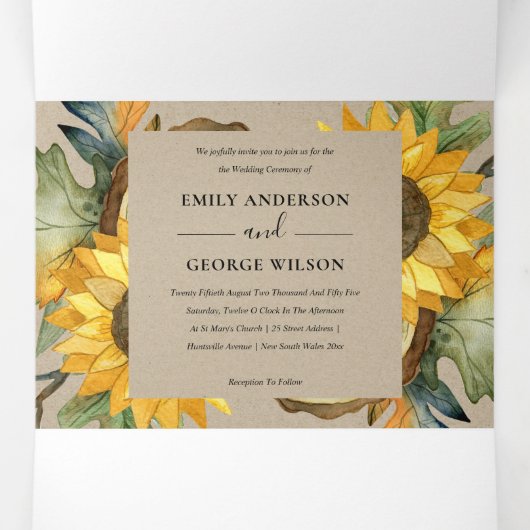 KRAFT SONNENBLUMENFLUSSFLÜSSIGKEITEN DREIFACH GEFALTETE EINLADUNG (Innenseite Mitte)