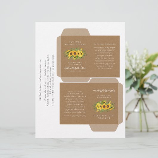 Kraft Sonnenblumenmemorial Seed Packet DIY-Vorlage (Stehend Vorderseite)