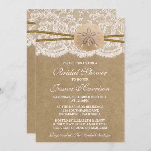 Kraft-, Spitz- und SandDollar Beach Brautparty Einladung (Vorne/Hinten)