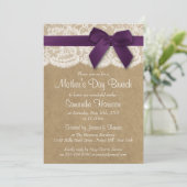 Kraft-, Spitzen- und Lila Muttertagsbrunch Einladung (Stehend Vorderseite)