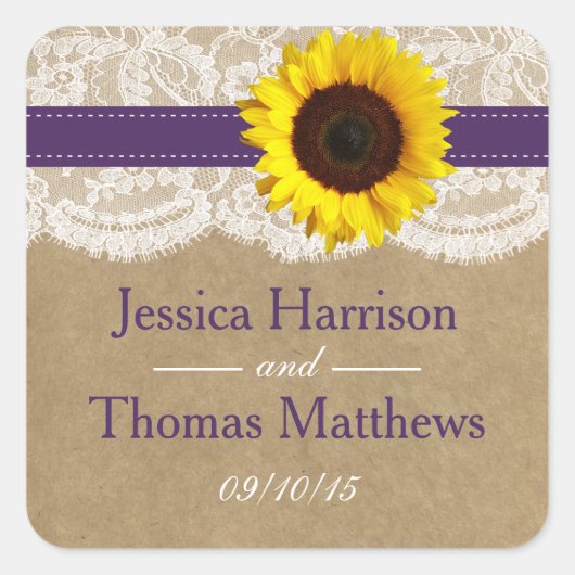 Kraft-, Spitzen- und Sonnenblumen-Kollektion - Lil Quadratischer Aufkleber (Vorderseite)