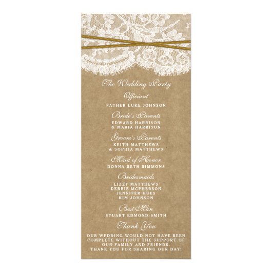 Kraft-, Spitzen- und Sonnenblumenhochzeitprogramme Werbekarte (Hinten)