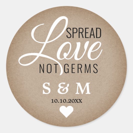 Kraft Spread Liebe Hand Sanitizer Wedding Monogram Runder Aufkleber (Vorderseite)
