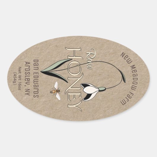 Kraft Spring Honey Label mit Snowdrop-Blume Ovaler Aufkleber (Vorderseite)