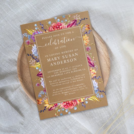 Kraft Succulents Celebration of Life Memorial Einladung