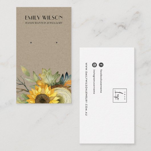KRAFT SUNFLOWER FALL AUTUMN STUD EARRING DISPLAY VISITENKARTE (Vorne/Hinten)