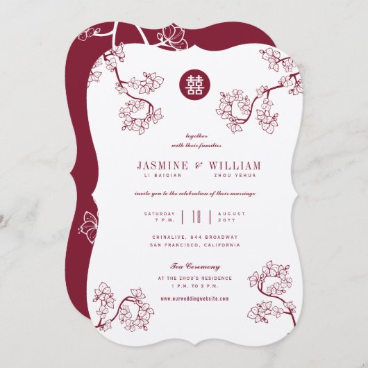 Kraft- und Rottopulver blühen zeitgemäße asiatisch Einladung (Vorne/Hinten)