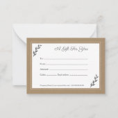 Kraft- und Rustikales Geschenkzertifikat Mitteilungskarte (Vorderseite)