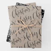 Kraft und schwarz frohe Weihnachts-Schneeflocken S Geschenkpapier Set (Beispiel)
