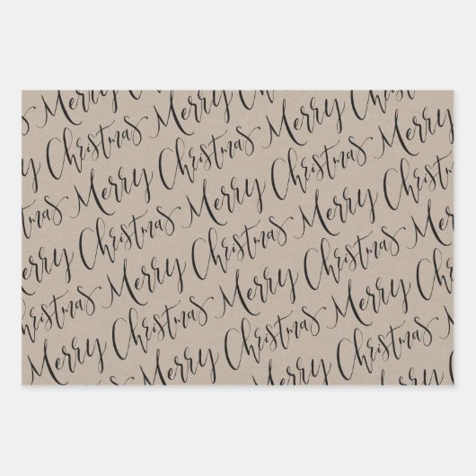 Kraft und schwarz frohe Weihnachts-Schneeflocken S Geschenkpapier Set (Vorderseite)