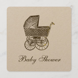KRAFT VINTAG BABY PRAM  BABY SHOWER EINLADUNG