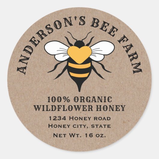 Kraft Vintage Bienenhonigjar Runder Aufkleber (Vorderseite)