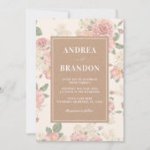 Kraft Vintage Rosa Rosengarten QR-Code Hochzeit Einladung (Vorderseite)