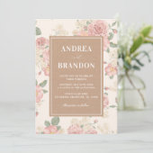 Kraft Vintage Rosa Rosengarten QR-Code Hochzeit Einladung (Stehend Vorderseite)