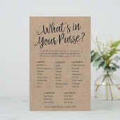 Kraft Was ist in Ihrer Purse Baby Shower Game Card (Stehend Vorderseite)