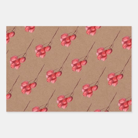 Kraft-Wasserfarbe Berry und Grünleaf Geschenkpapier Set (Vorderseite 3)