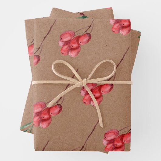 Kraft-Wasserfarbe Berry und Grünleaf Geschenkpapier Set (Beispiel)