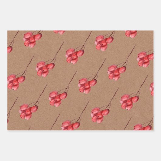 Kraft-Wasserfarbe Berry und Grünleaf Geschenkpapier Set (Vorderseite)