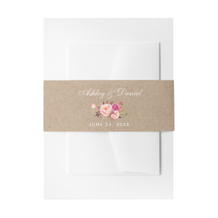 Kraft Wasserfarbe Blütenrosa Hochzeit Einladungsbanderole