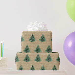 Kraft-Wasserfarbe-Christbaum-Christgrün Geschenkpapier