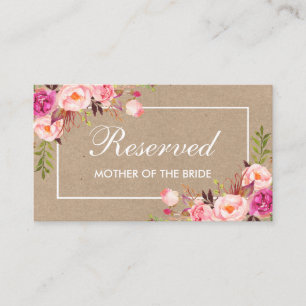 Kraft Wasserfarbe Rosa Blumenzehen Reserviert Name Platzkarte