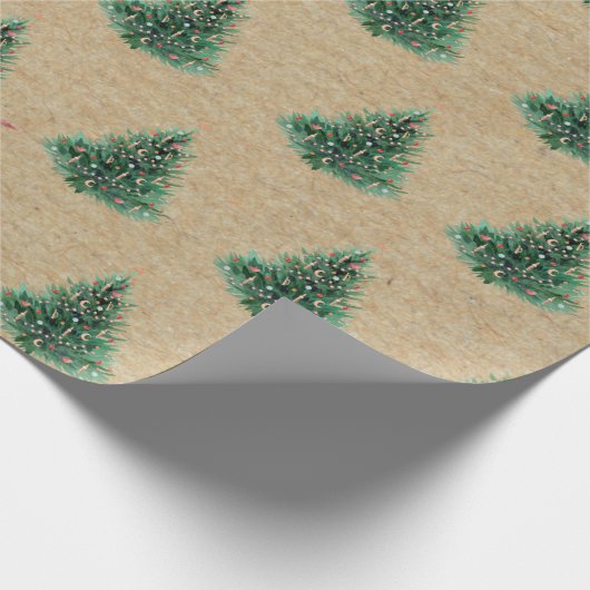 Kraft Wasserfarbe Weihnachtsgrün Pine Tree Geschenkpapier (Ecke)