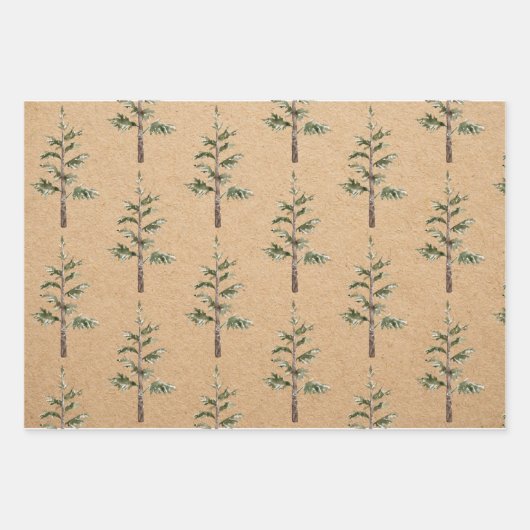 Kraft Wasserfarbe Weihnachtsgrün Pine Tree Geschenkpapier Set (Vorderseite 3)