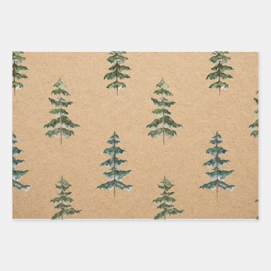 Kraft Wasserfarbe Weihnachtsgrün Pine Tree Geschenkpapier Set (Vorderseite)
