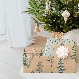 Kraft Wasserfarbe Weihnachtsgrün Pine Tree Geschenkpapier Set