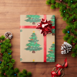 Kraft-Wasserfarbe Winterkiefer Grüne Baum Weihnach Geschenkpapier