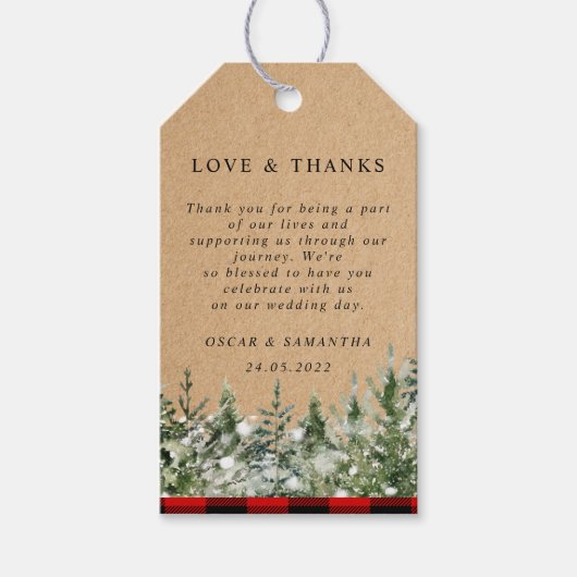 Kraft Wasserfarben Pine Trees & Red Buffalo Karier Geschenkanhänger (Vorderseite)