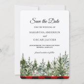 Kraft Wasserfarben Pine Trees & Red Buffalo Karier Save The Date (Vorderseite)