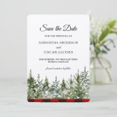 Kraft Wasserfarben Pine Trees & Red Buffalo Karier Save The Date (Stehend Vorderseite)
