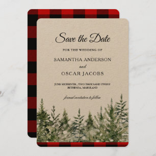 Kraft Wasserfarben Pine Trees & Red Buffalo Karier Save The Date