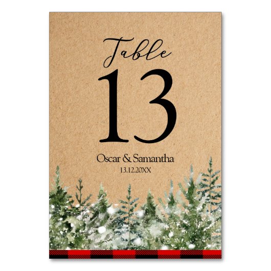 Kraft Wasserfarben Pine Trees & Red Buffalo Karier Tischnummer (Rückseite)