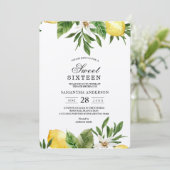 Kraft Wasserfarbige Gelbe Zitronen und Blätter Einladung (Stehend Vorderseite)