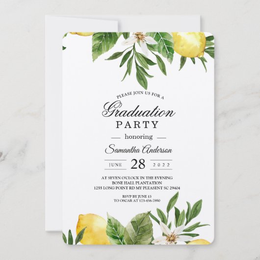 Kraft Wasserfarbige Gelbe Zitronen und Blätter Einladung (Vorderseite)