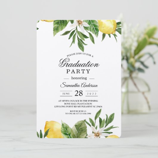 Kraft Wasserfarbige Gelbe Zitronen und Blätter Einladung (Stehend Vorderseite)