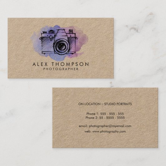 Kraft Wasserfarbkamera Fotograf Visitenkarte (Vorne/Hinten)